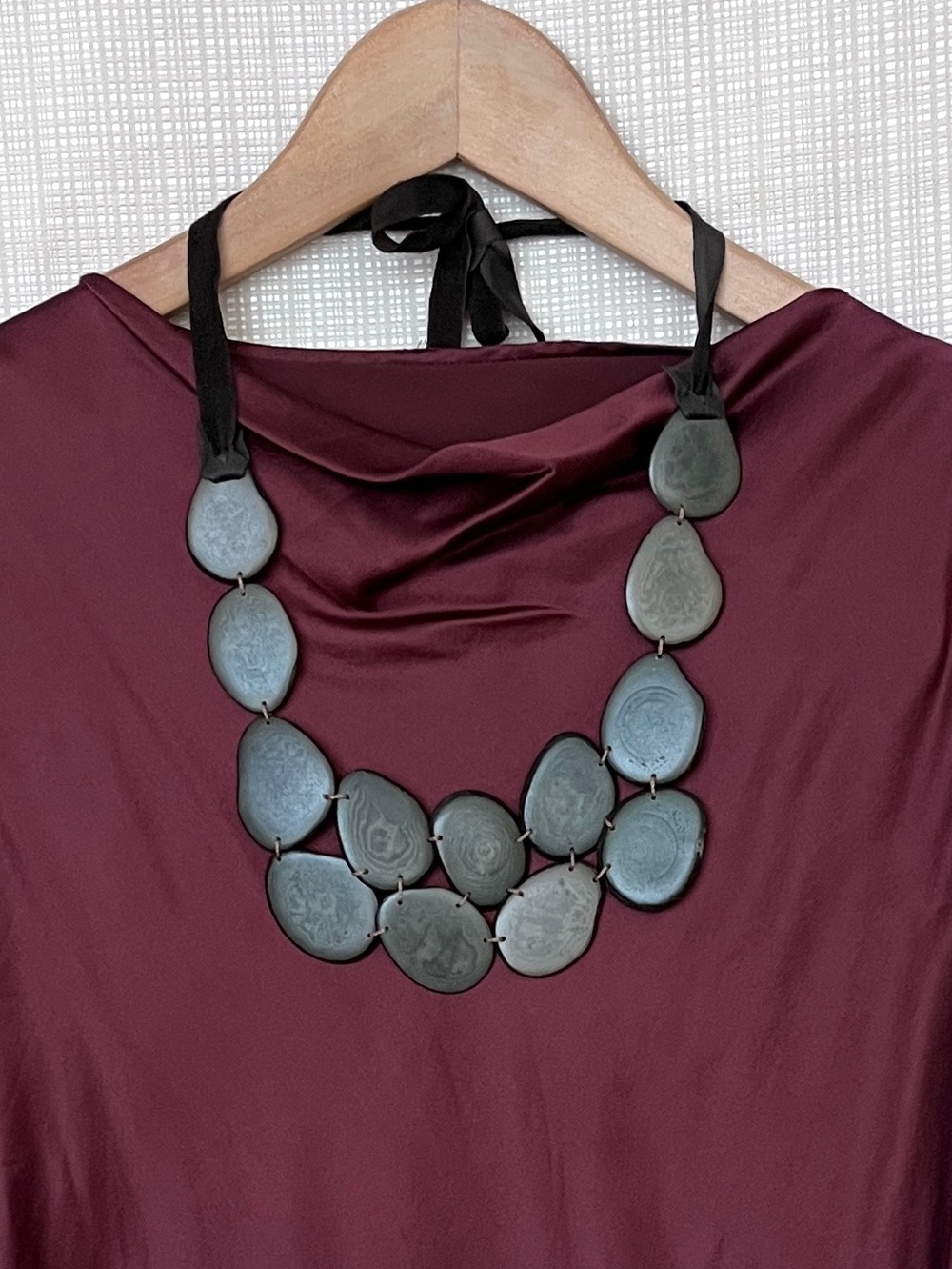Anthropologie Andean Collection Tagua Necklace Leather Ribbon Statement